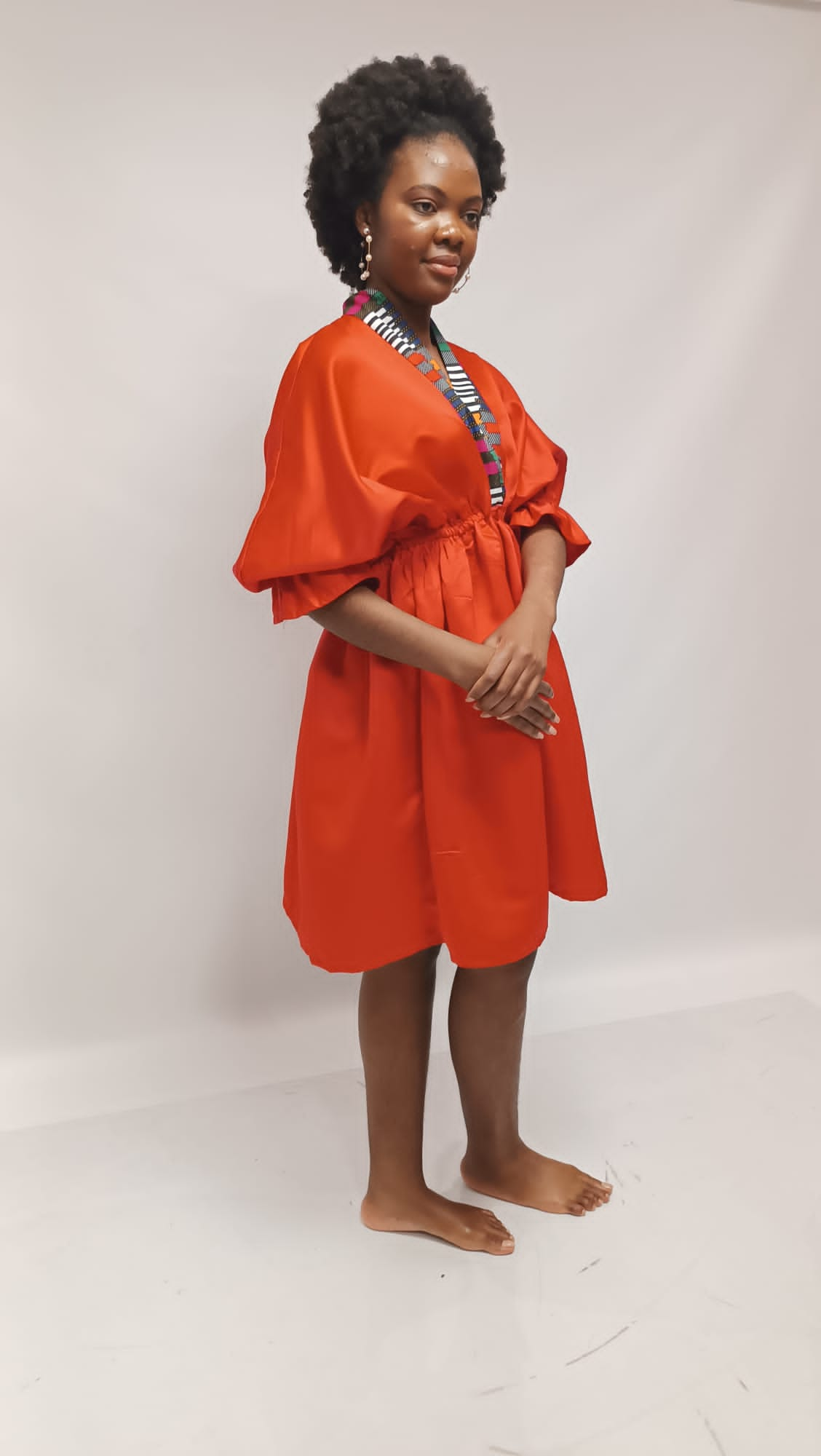 Robe Rouge Satin Et Ankara - Robe Malaika Rouge - PASKYCOLORS