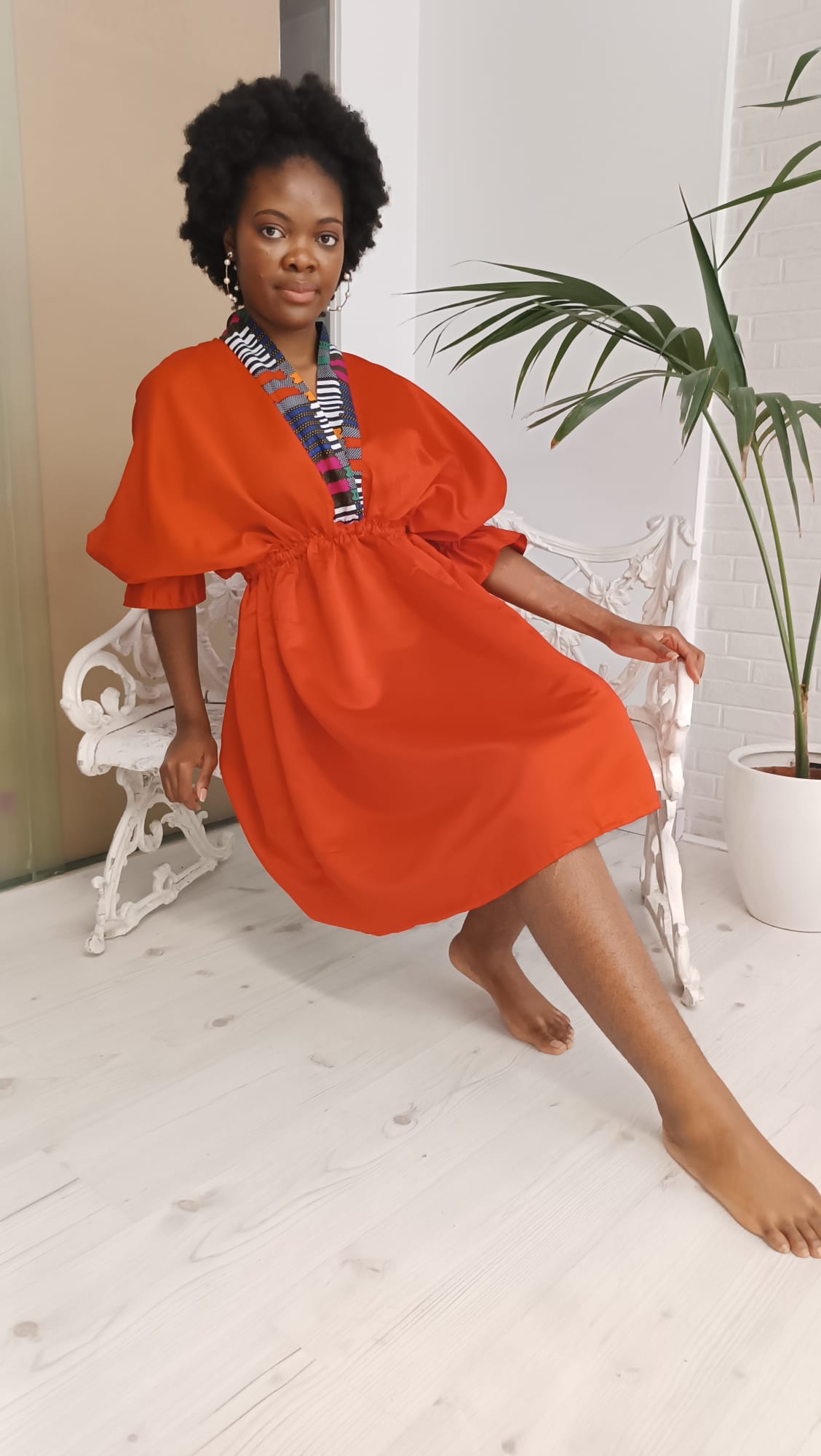 Robe Rouge Satin Et Ankara - Robe Malaika Rouge - PASKYCOLORS