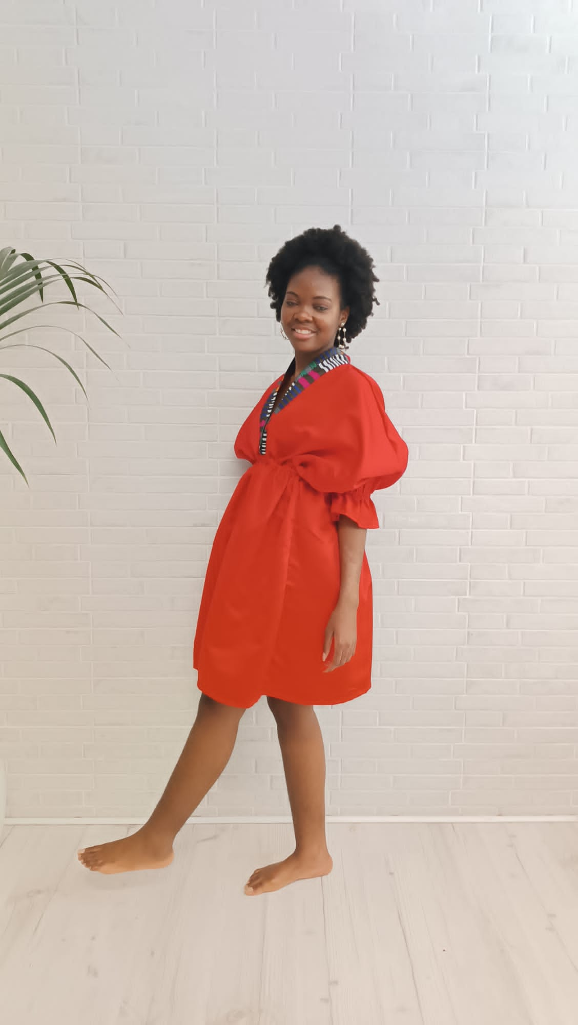 Robe Rouge Satin Et Ankara - Robe Malaika Rouge - PASKYCOLORS