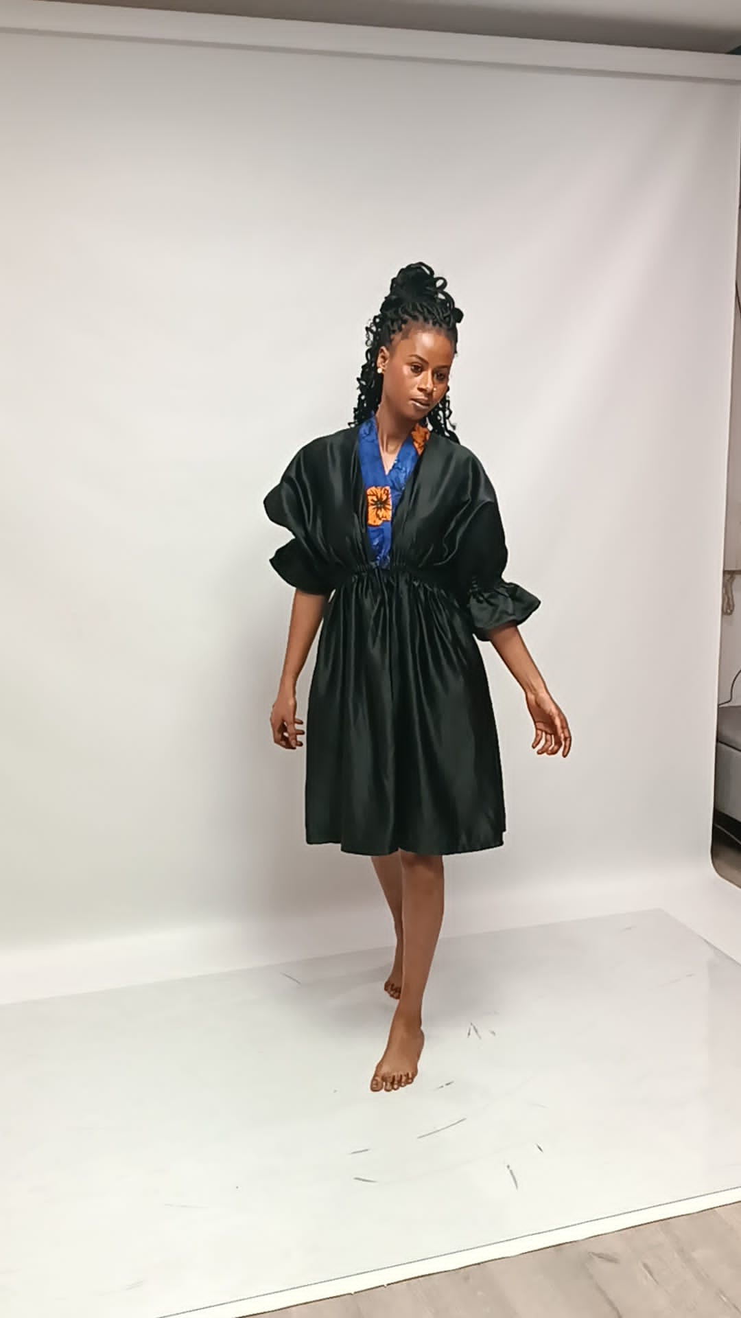 Robe Noire Satin Et Ankara - Robe Malaika Noire - PASKYCOLORS