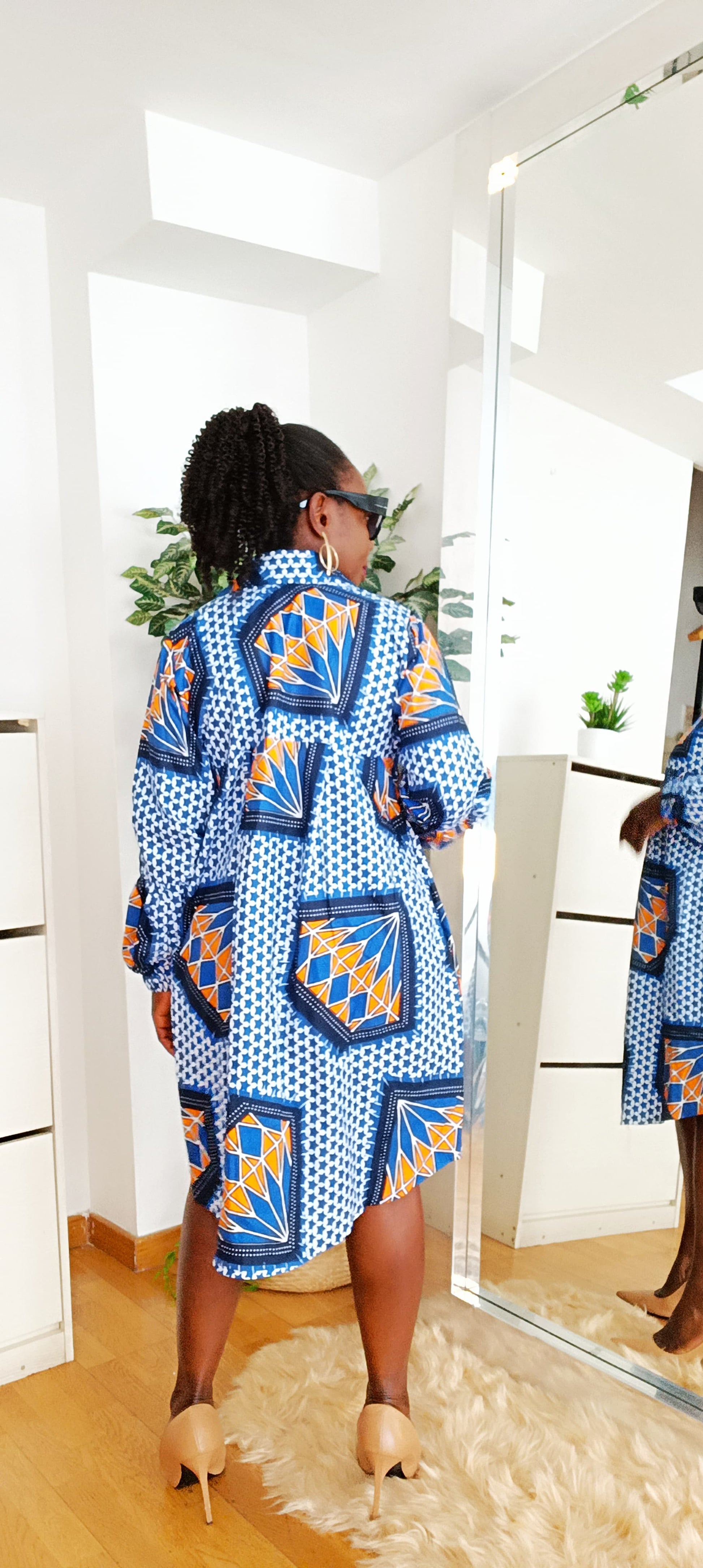 Robe Midi En Ankara - Robe Anaya Bleue - PASKYCOLORS